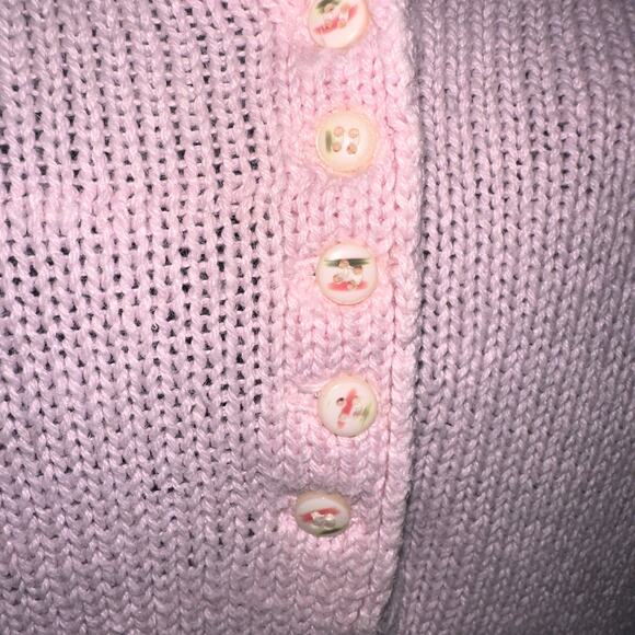 Vtg Club Sportif De Paris Pullover Sweater Size M Pink V Neck Floral Buttons - Picture 7 of 13